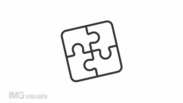 Puzzle pieces animated icon. Separate and connect line animation. Logic game. Business solution. Team collaboration. Black illustration on white background. HD video with alpha channel. Motion graphic
