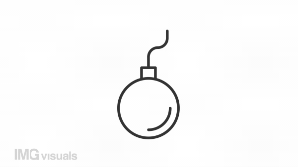Animated bomb linear icon. Explosive weapon. Destruction. Dangerous explosion. Seamless loop HD video with alpha channel on transparent background. Outline motion graphic animation