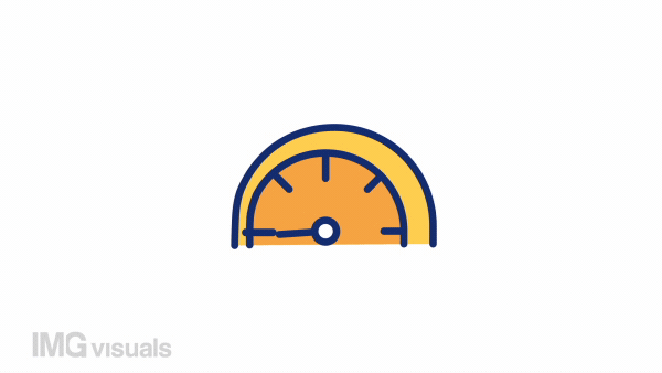 Animated speedometer color icon. Vehicle speed. Acceleration. Automobile gauge. Seamless loop HD video with alpha channel on transparent background. Simple filled line motion graphic animation