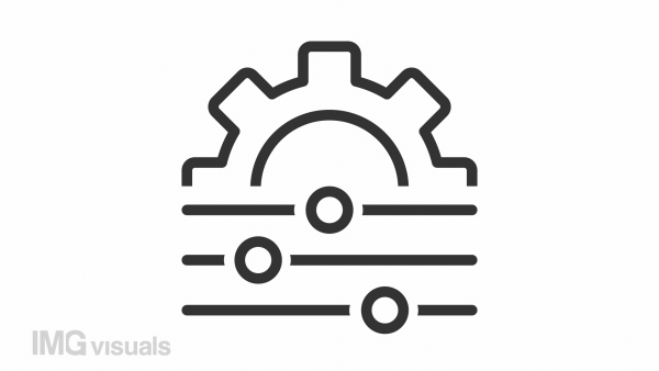 Adjustment icon animation. Animated line spinning gear and slider setting. Control panel. Operating system. Loop HD video with alpha channel, transparent background. Outline motion graphic