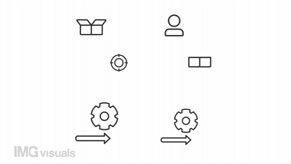 Product development animation set. Business process animated line icons. User experience. Life cycle. E commerce. Black illustrations on white background. HD video with alpha channel. Motion graphic