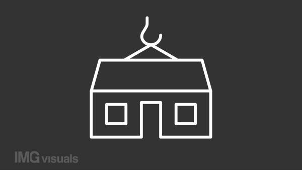 Animated modular house white icon. Affordable construction. Prefabricated building. Seamless loop HD video with alpha channel on transparent background. Outline motion graphic animation for night mode