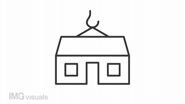 Animated modular house linear icon. Affordable construction. Prefabricated building. Mobile home. Seamless loop HD video with alpha channel on transparent background. Outline motion graphic animation
