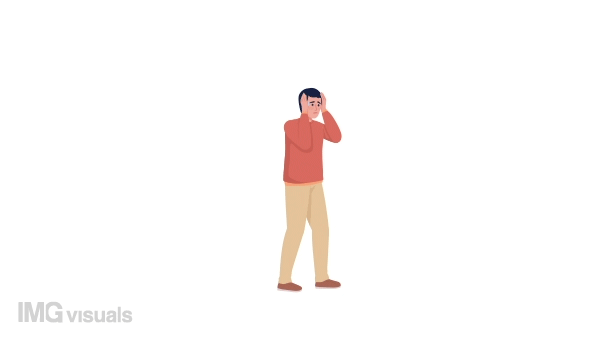 Animated anxious male character. Panic attack. Psychological issue. Full body flat person on white background with alpha channel transparency. Colorful cartoon style HD video footage for animation
