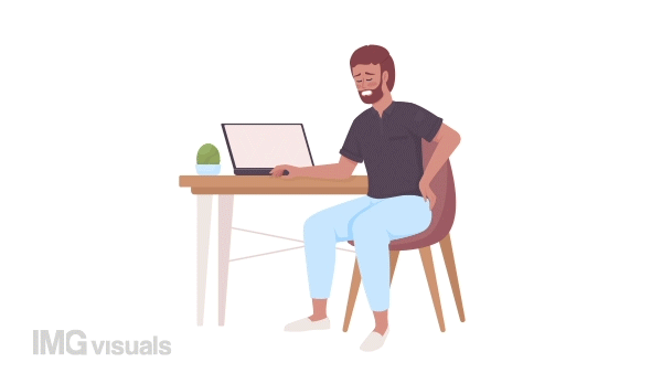 Animated character with acute pain. Office worker back problem. Full body flat person on white background with alpha channel transparency. Colorful cartoon style HD video footage for animation