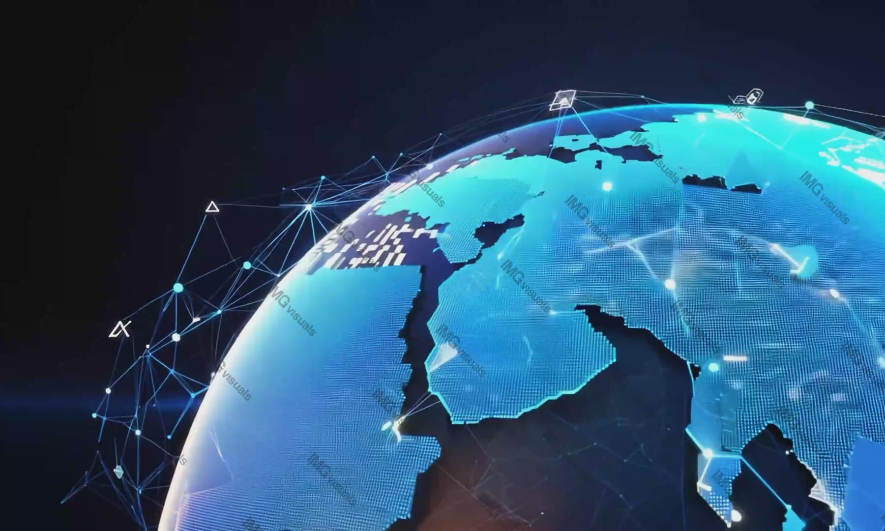 Illuminated globe with blue network lines video animation, ai generated. Highlighted continents. Global data flow animated footage HD clip seamless motion graphics. Digital communication concept