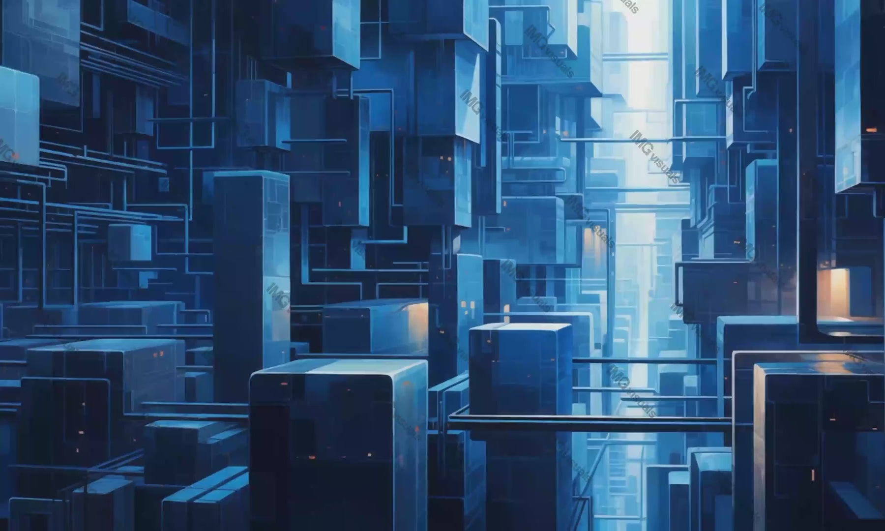 Maze-like blue city architecture futuristic video animation, ai generated. Complex digital network animated footage HD clip seamless motion graphics. Intricate pathways. Abstract urbanism concept