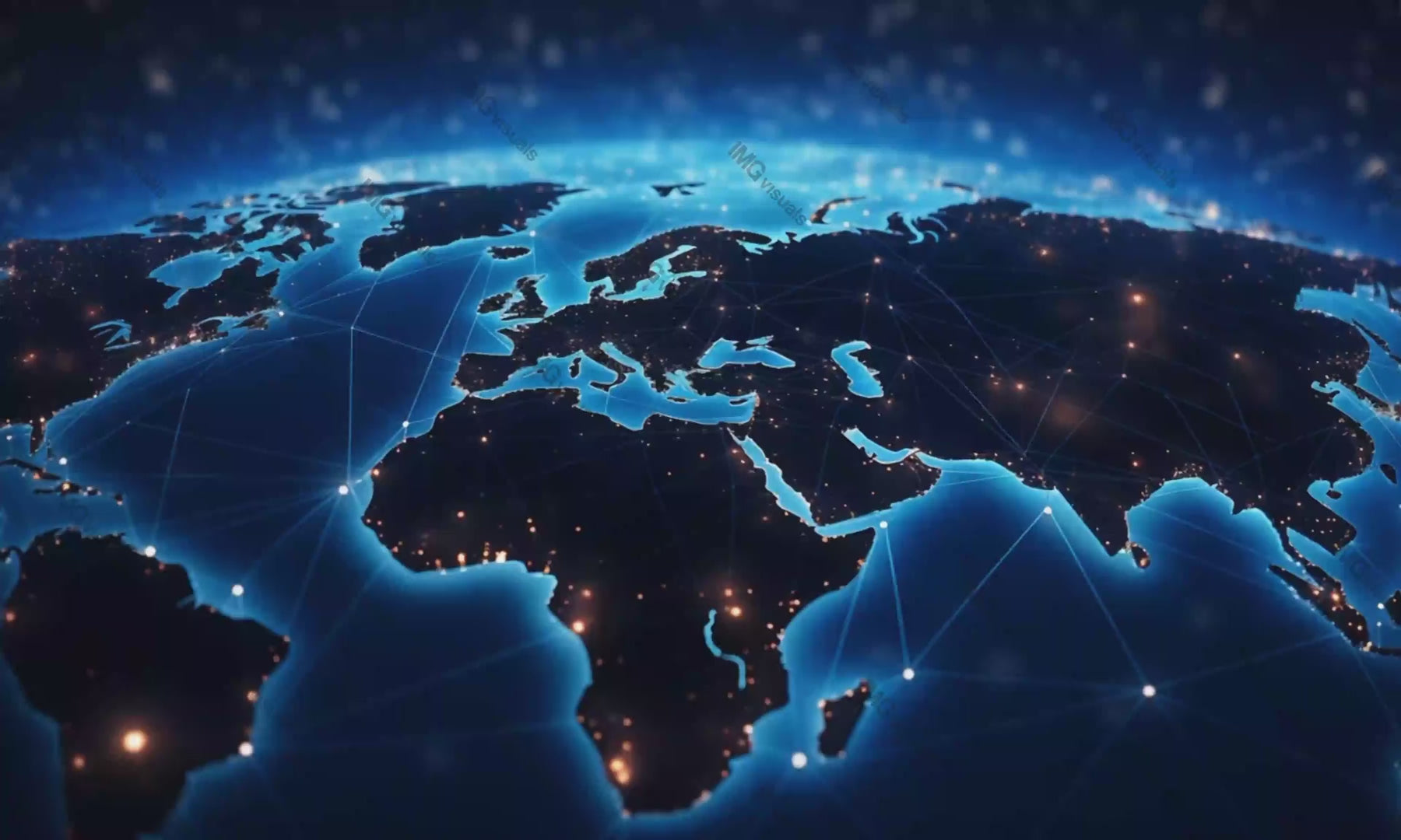 Digital global network video animation, ai generated. Interconnected continents with glowing nodes. Virtual connectivity animated footage HD clip seamless motion graphics. Digital mapping concept