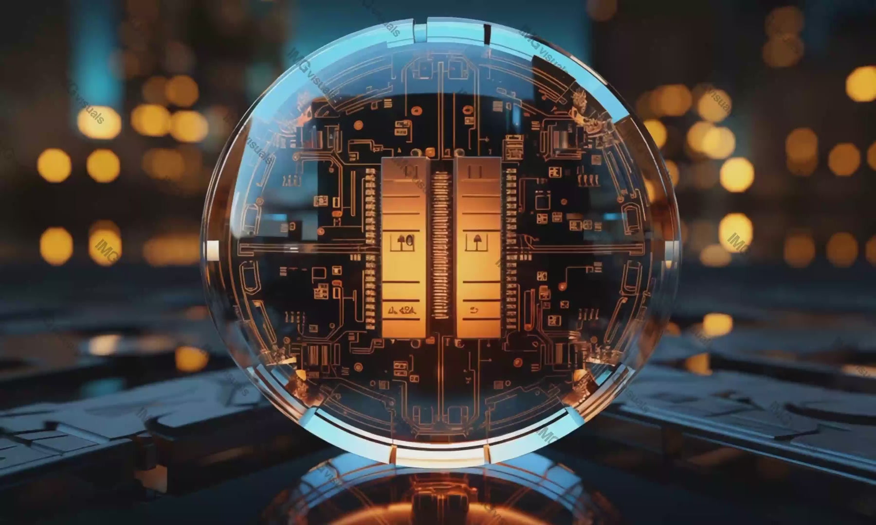 Microchip core within spherical shield video animation, ai generated. Intricate circuits animated footage HD clip seamless motion graphics. Technology. Secure technological protection concept
