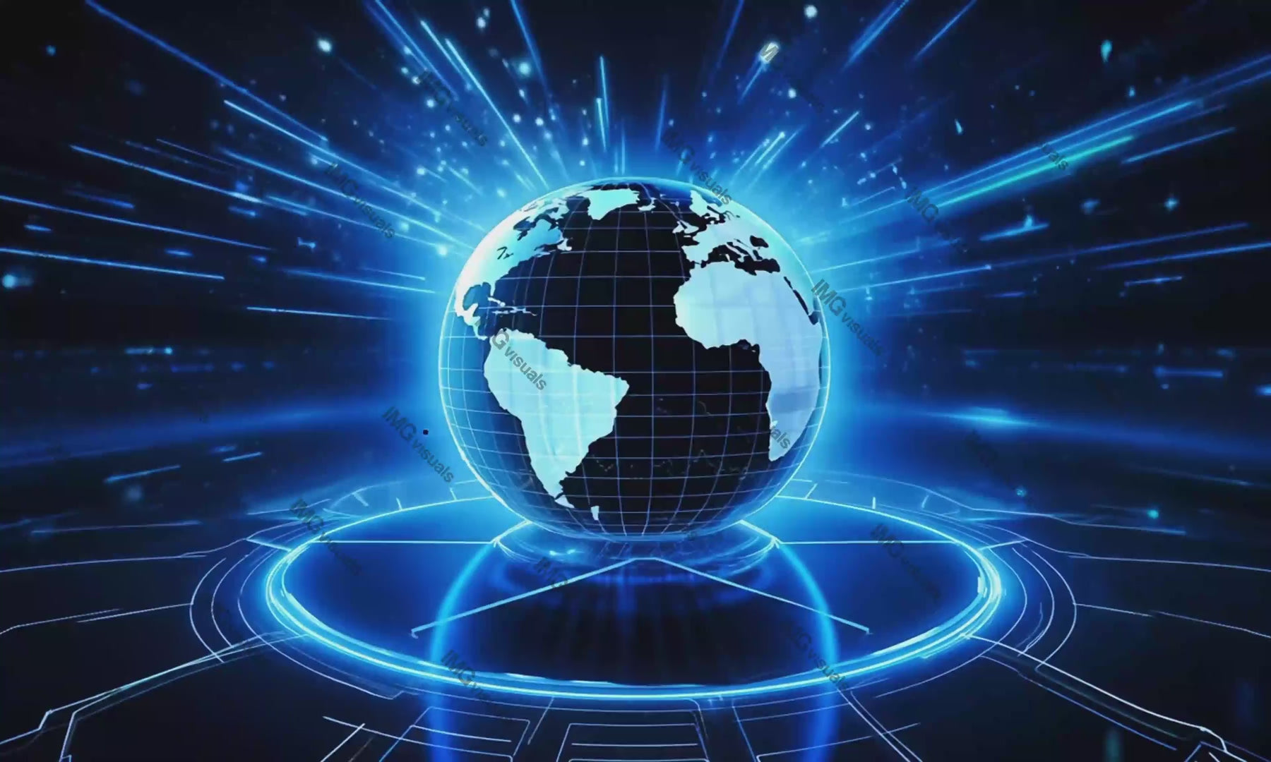 Digital globe with radiant blue light beams video animation, ai generated. VR Earth representation animated footage HD clip seamless motion graphics. Advanced technology and connectivity concept