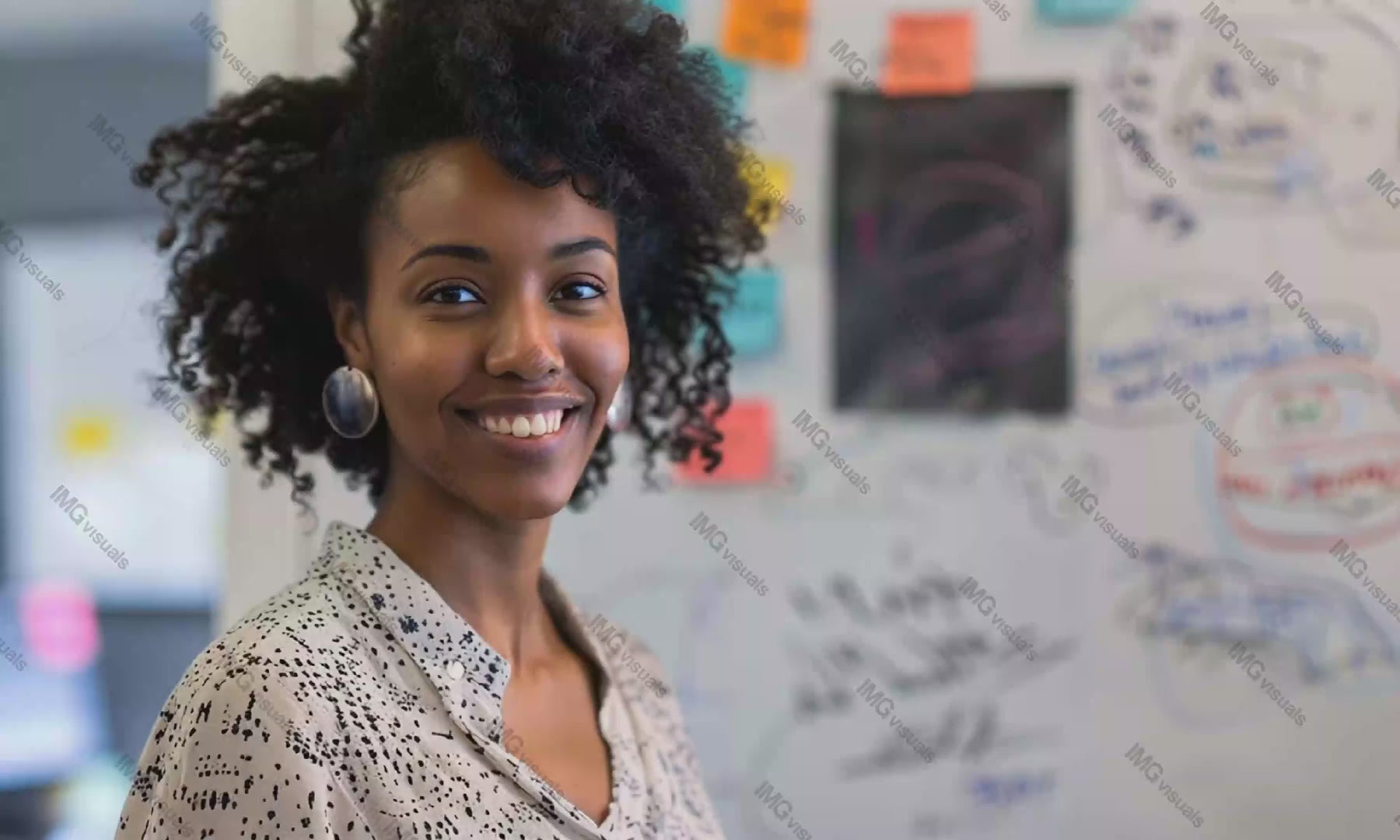 Confident african american woman smiles against whiteboard video animation, ai generated. Leader animated footage HD clip seamless motion graphics. Strategic planning. Black woman empowerment concept