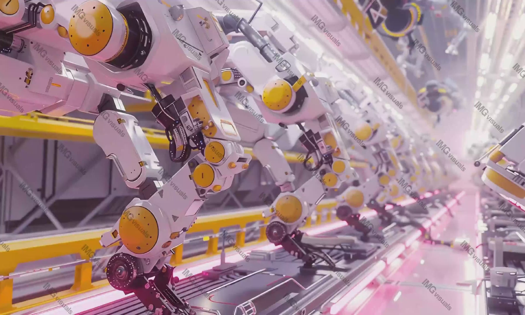 High-tech robot arms working on assembly line video animation, ai generated. Advanced automation technology animated footage HD clip seamless motion graphics. Robotic manufacture. Industry 4 0 concept