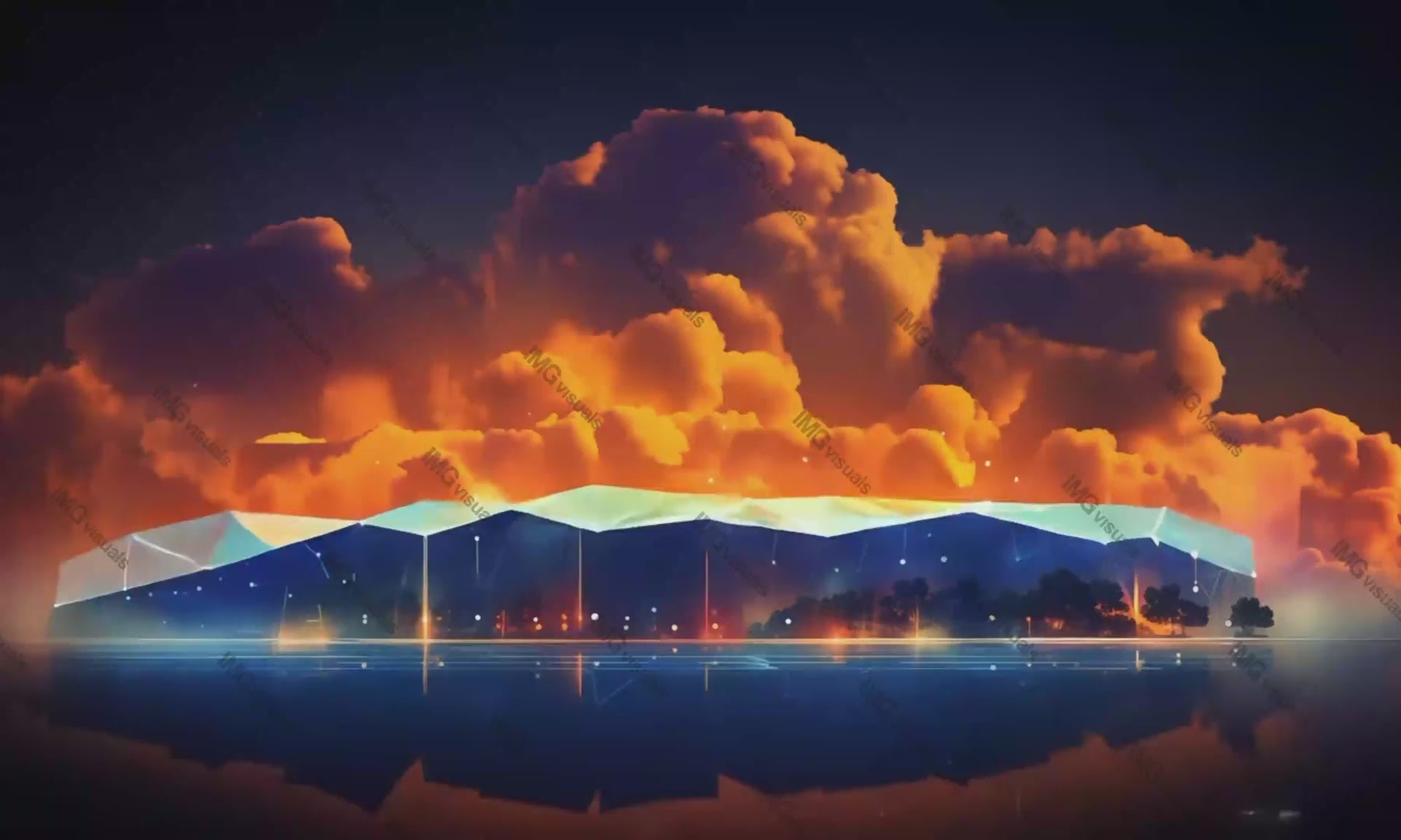 Polygonal digital mountain with dynamic connections video animation, ai generated. Rising dots clouds animated footage HD clip seamless motion graphics. Network topology. Data analysis concept