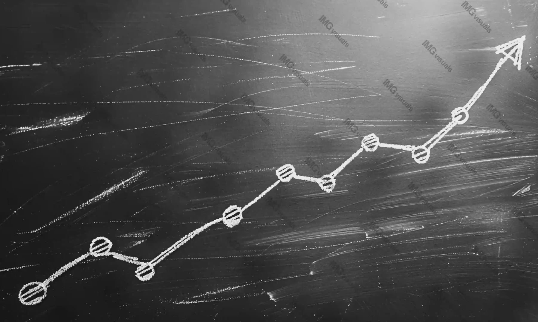 Chalk-drawn line graph on blackboard video animation, ai generated. Steady upward trend with nodes and arrow animated footage HD clip seamless motion graphics. Data visualization concept