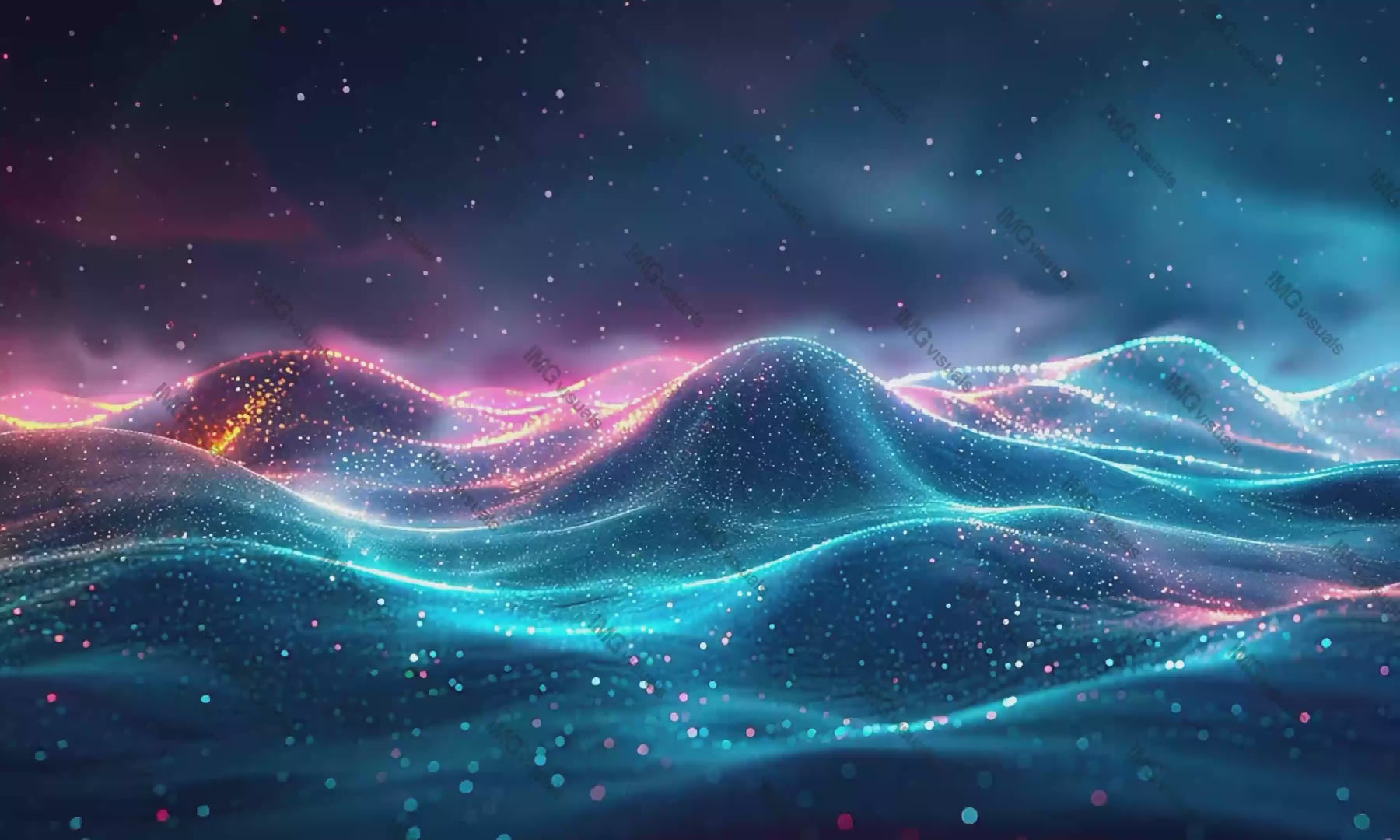 Mesmerizing digital landscape video animation, ai generated. Undulating waves of light in vibrant shimmering particles animated footage HD clip seamless motion graphics. Data visualization concept