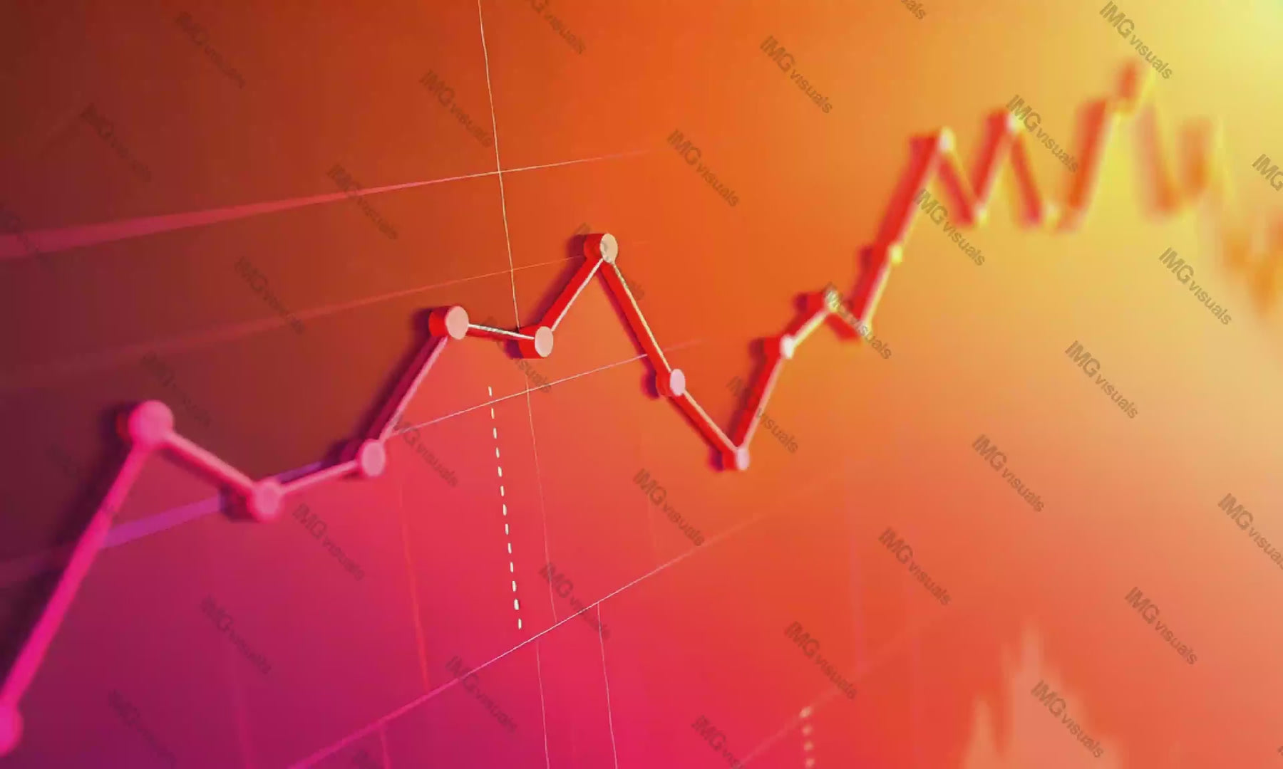 Vibrant orange line chart with nodes video animation, ai generated. Data growth and trends animated footage HD clip seamless motion graphics. Warm gradient background. Data visualization concept