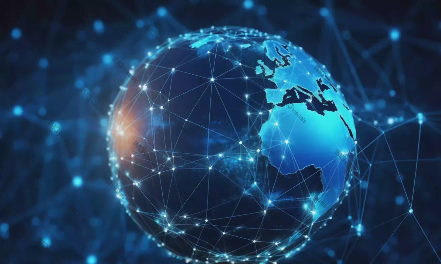 Digital Earth with glowing network connections video animation, ai generated. Interconnected nodes network grid rotating animated footage HD clip seamless motion graphics. Global communication concept