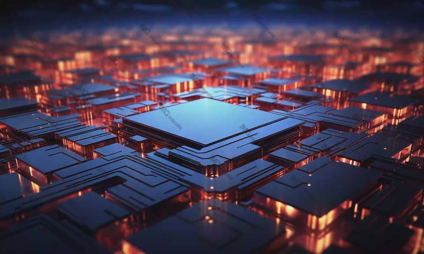 High-tech circuit network video animation, ai generated. Radiating data activity flow. Dynamic semiconductor animated footage HD clip seamless motion graphics. Electronic technology hardware concept