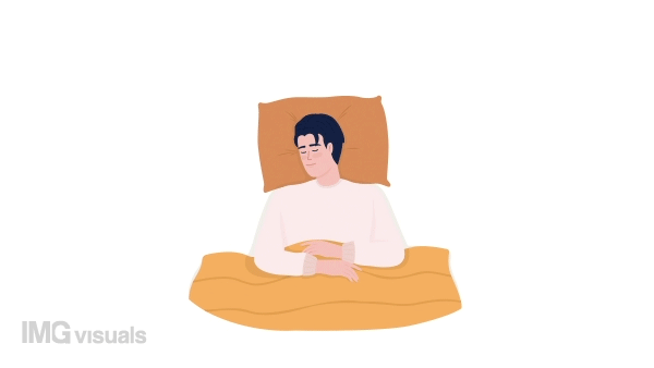 Animated relaxed sleeping character. Comfortable nap position. Full body flat person on white background with alpha channel transparency. Colorful cartoon style HD video footage for animation
