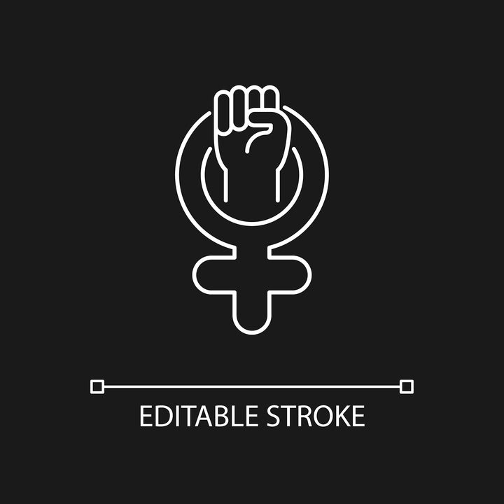 Feminism symbols linear icons set for dark and light mode