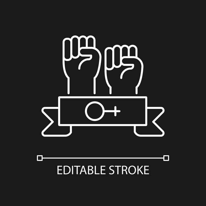 Feminism symbols linear icons set for dark and light mode