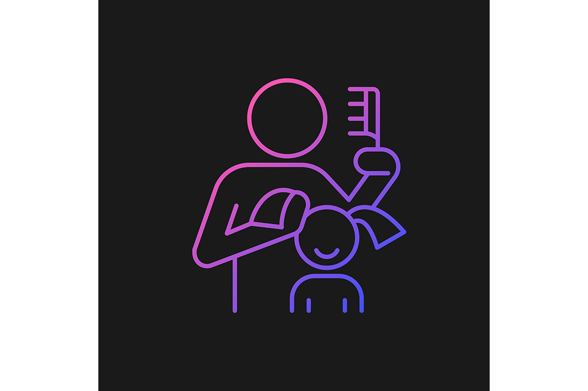 Parent and child interaction gradient icons set for dark and light mode
