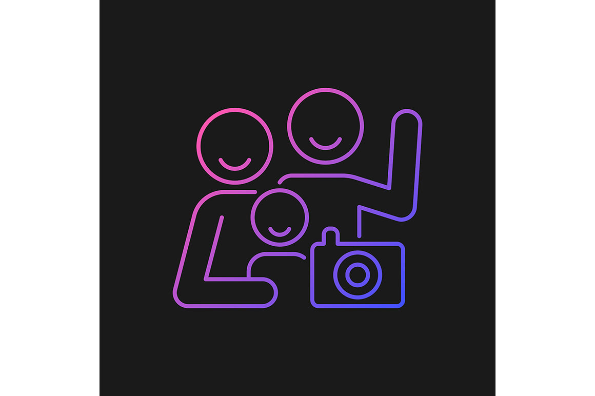 Parent and child interaction gradient icons set for dark and light mode