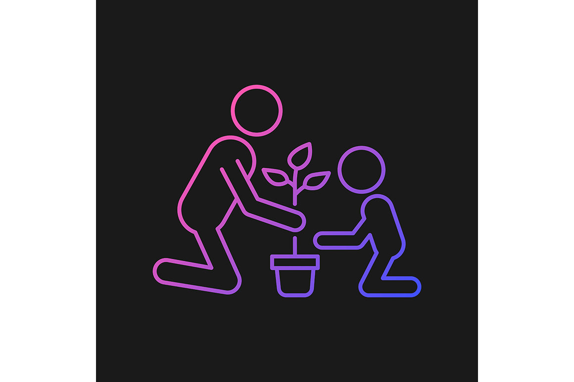 Parent and child interaction gradient icons set for dark and light mode