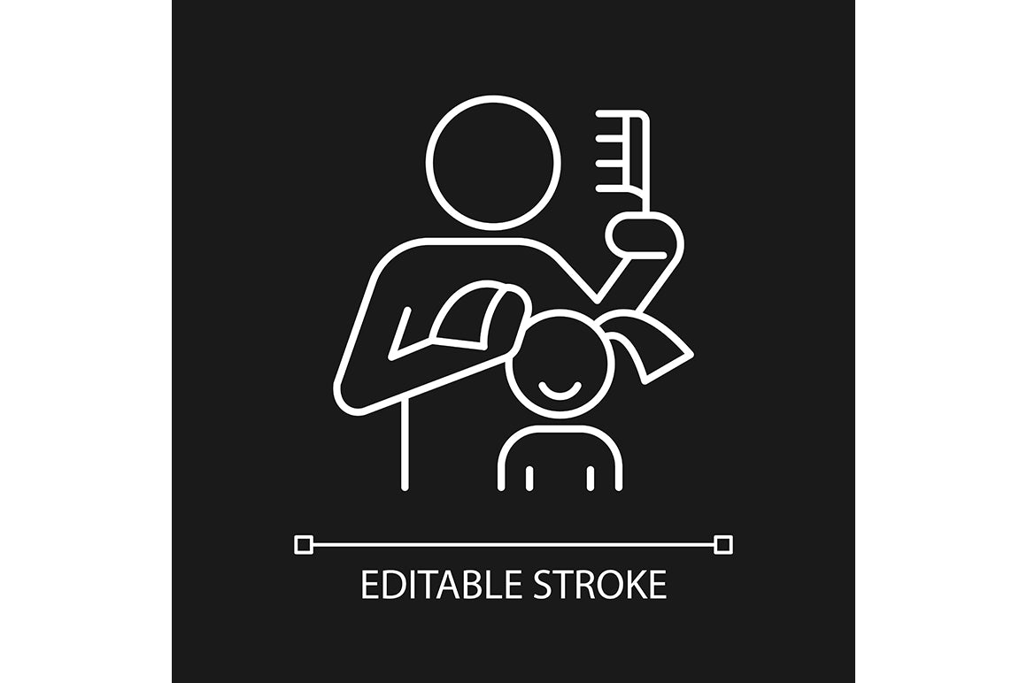 Parent and child interaction linear icons set for dark and light mode