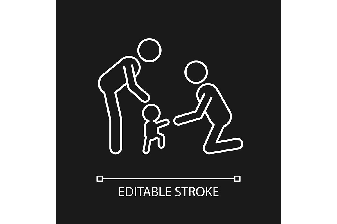 Parent and child interaction linear icons set for dark and light mode