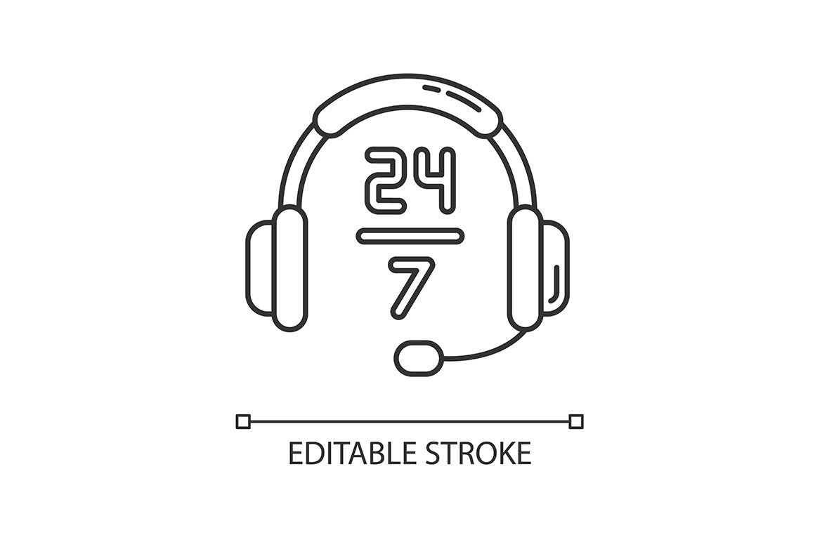 24 7 hour service pixel perfect linear icons set