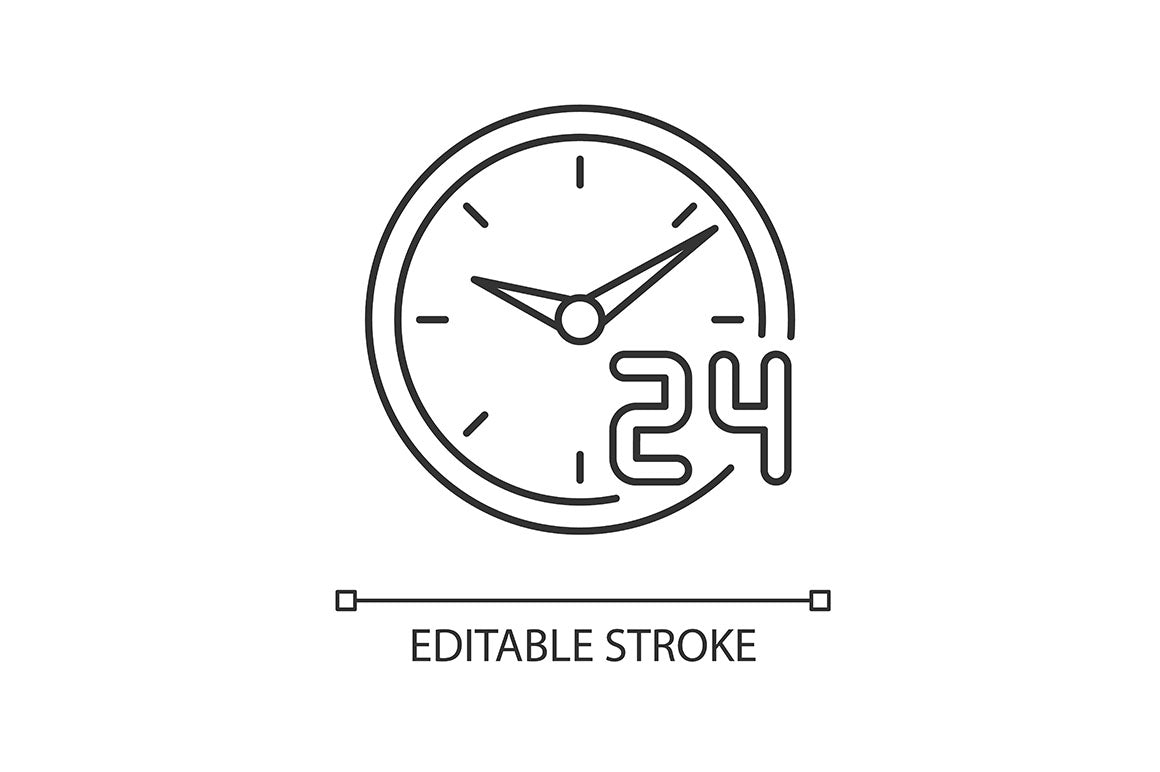 24 7 hour service pixel perfect linear icons set