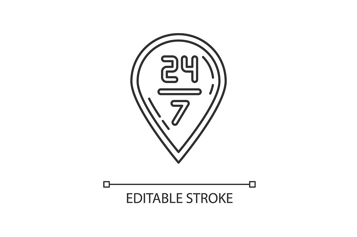 24 7 hour service pixel perfect linear icons set