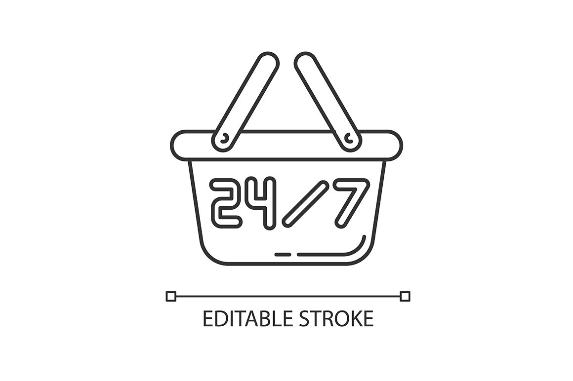 24 7 hour service pixel perfect linear icons set