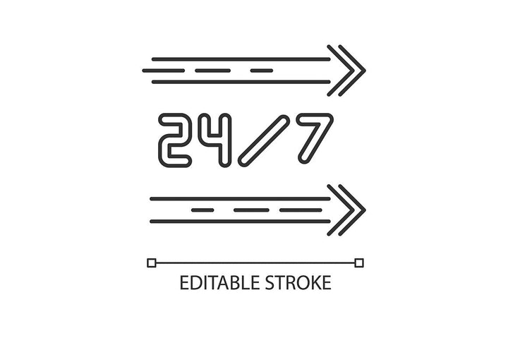 24 7 hour service pixel perfect linear icons set
