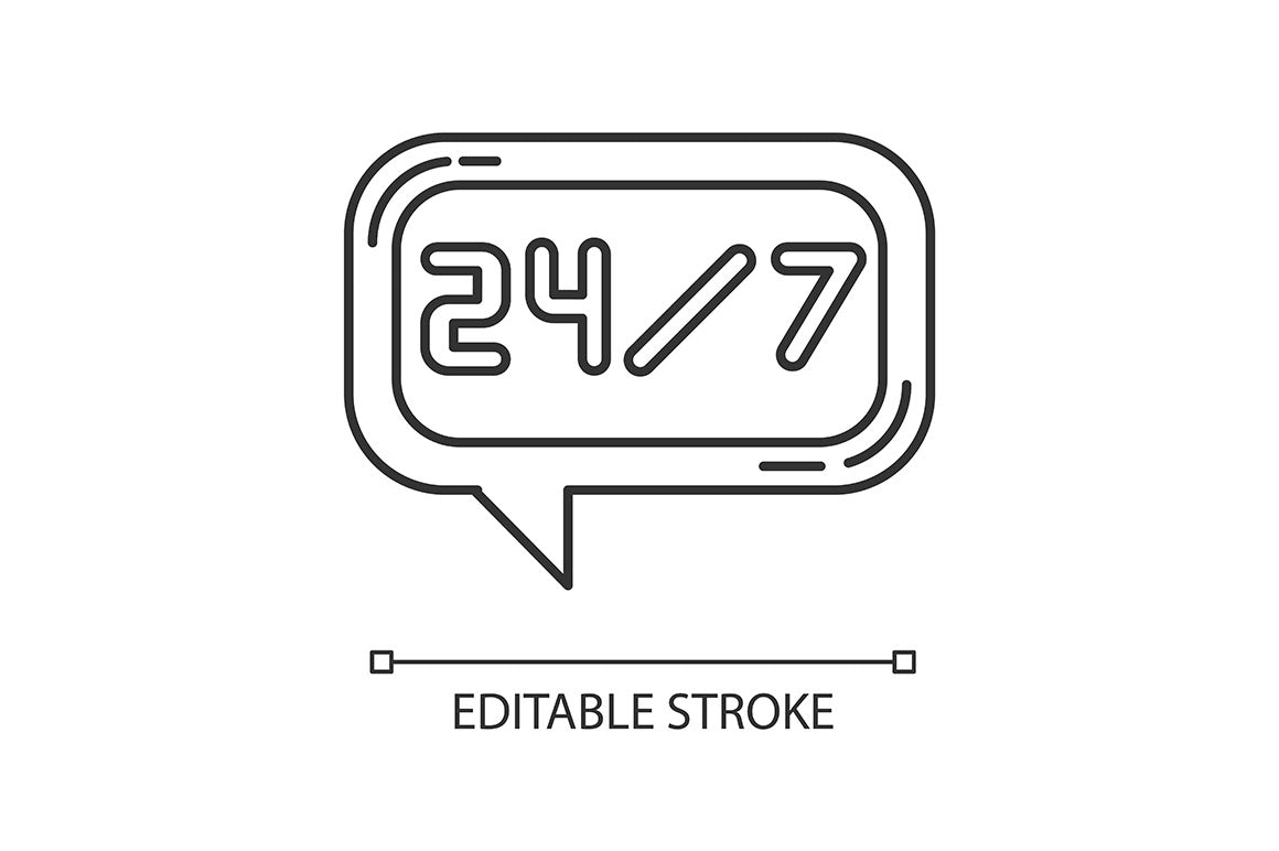24 7 hour service pixel perfect linear icons set