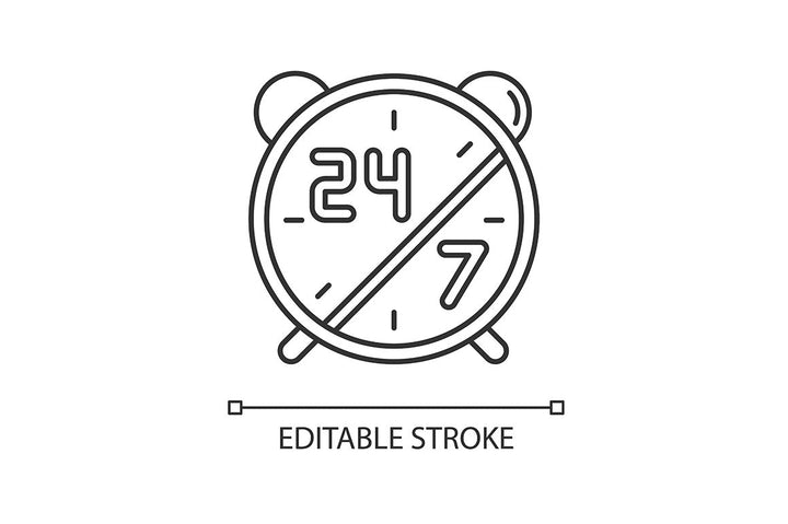 24 7 hour service pixel perfect linear icons set
