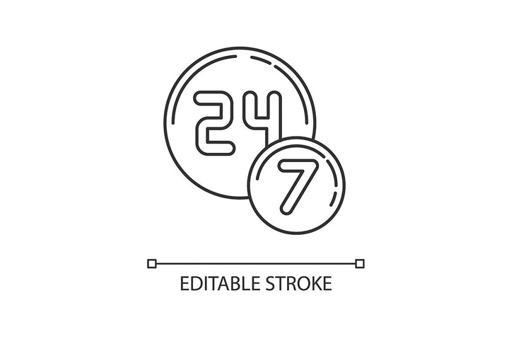 24 7 hour service pixel perfect linear icons set