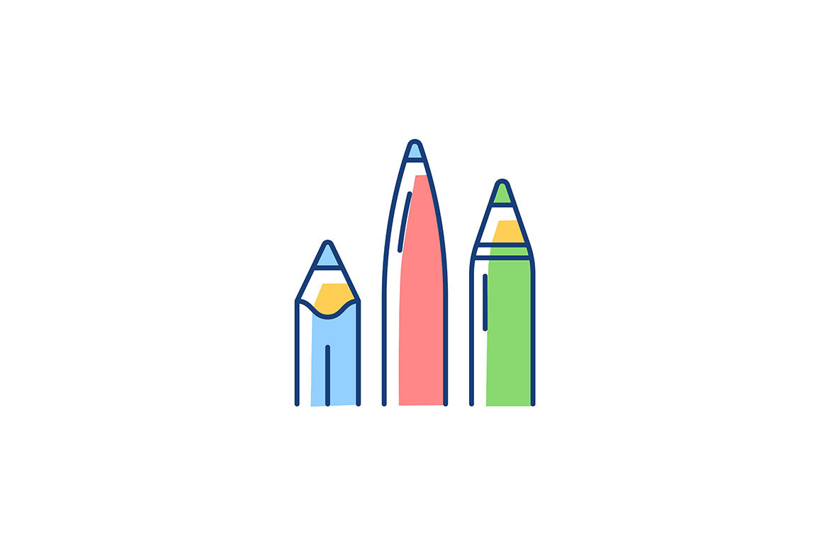 School supplies light and dark theme RGB color icons set