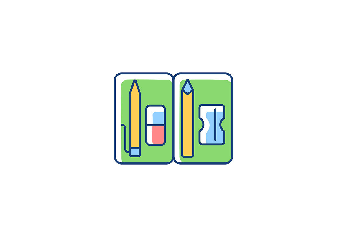 School supplies light and dark theme RGB color icons set