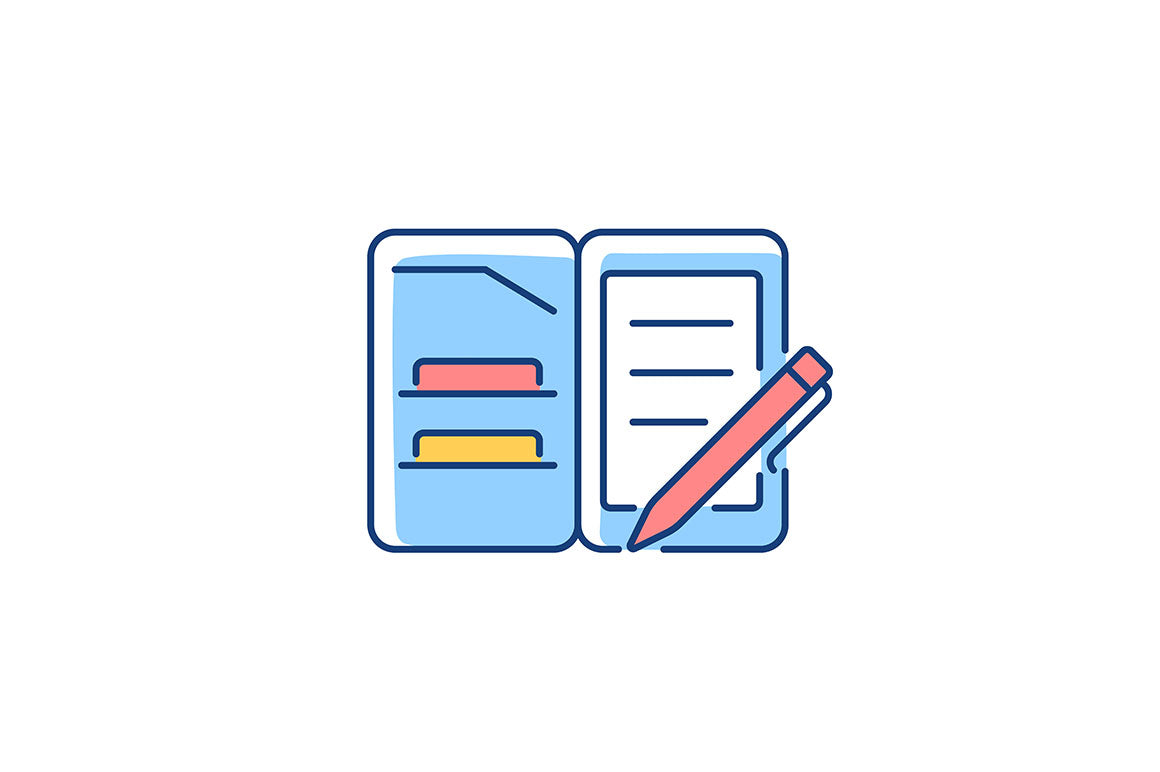 School supplies light and dark theme RGB color icons set