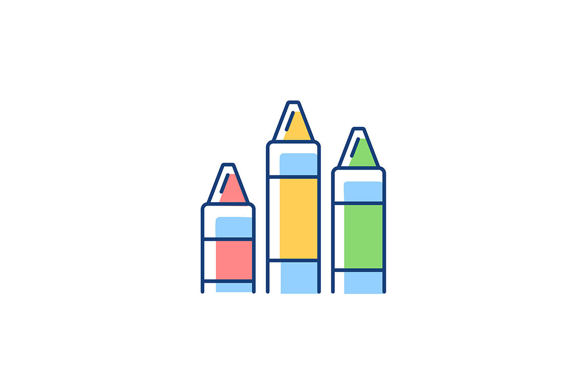 School supplies light and dark theme RGB color icons set