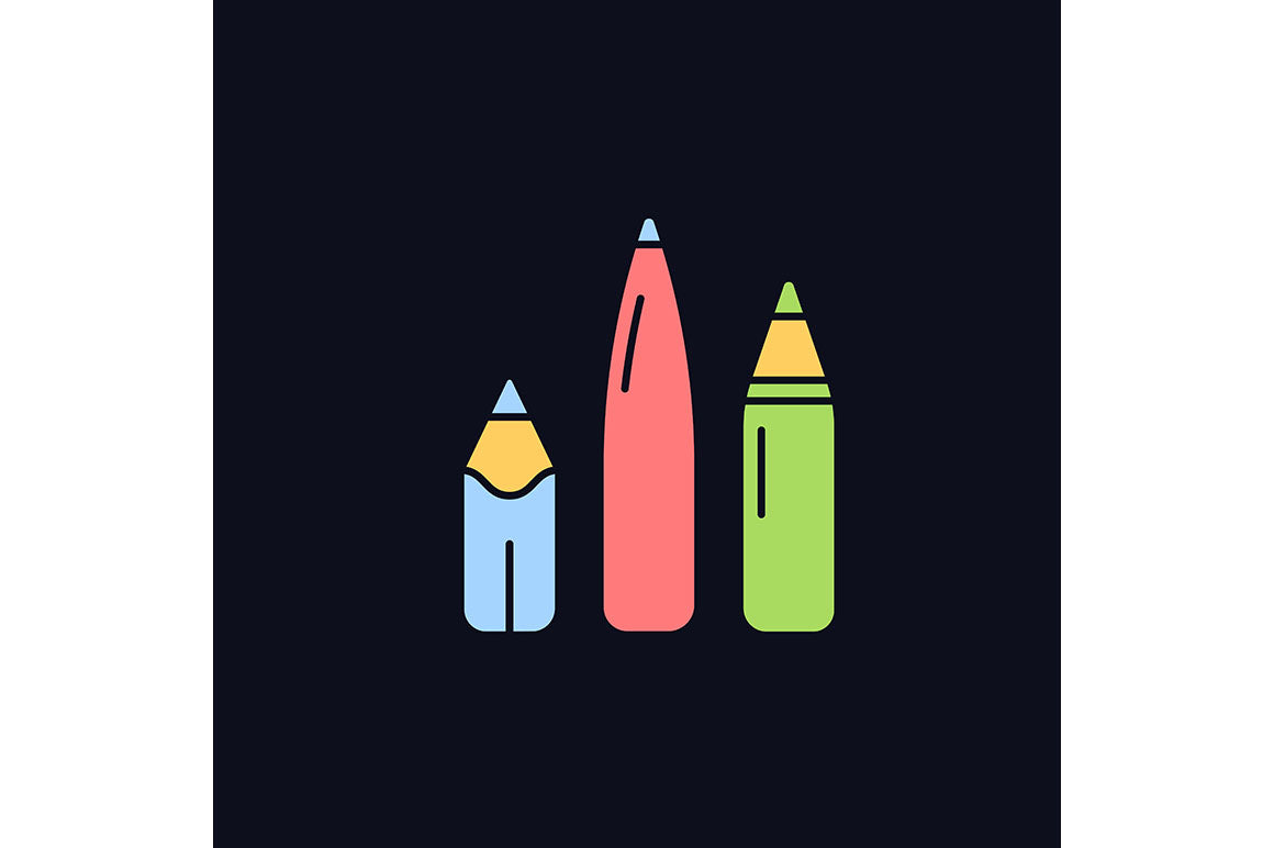 School supplies light and dark theme RGB color icons set