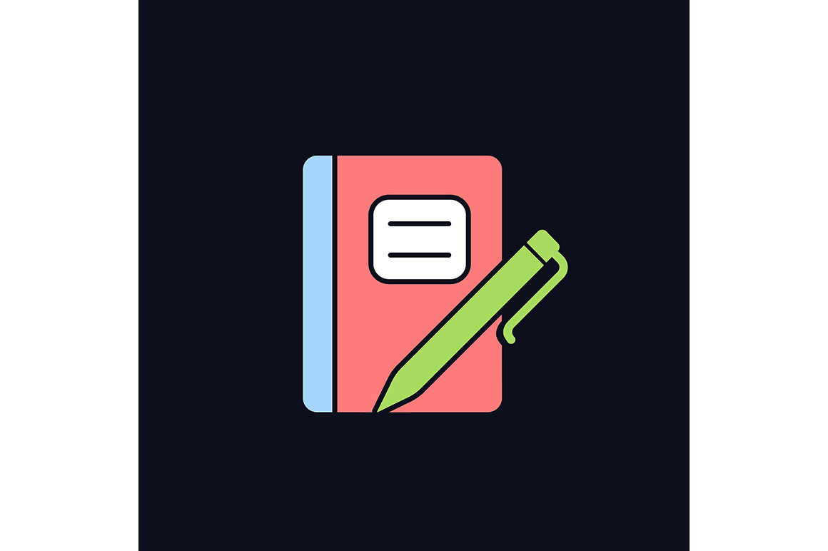 School supplies light and dark theme RGB color icons set