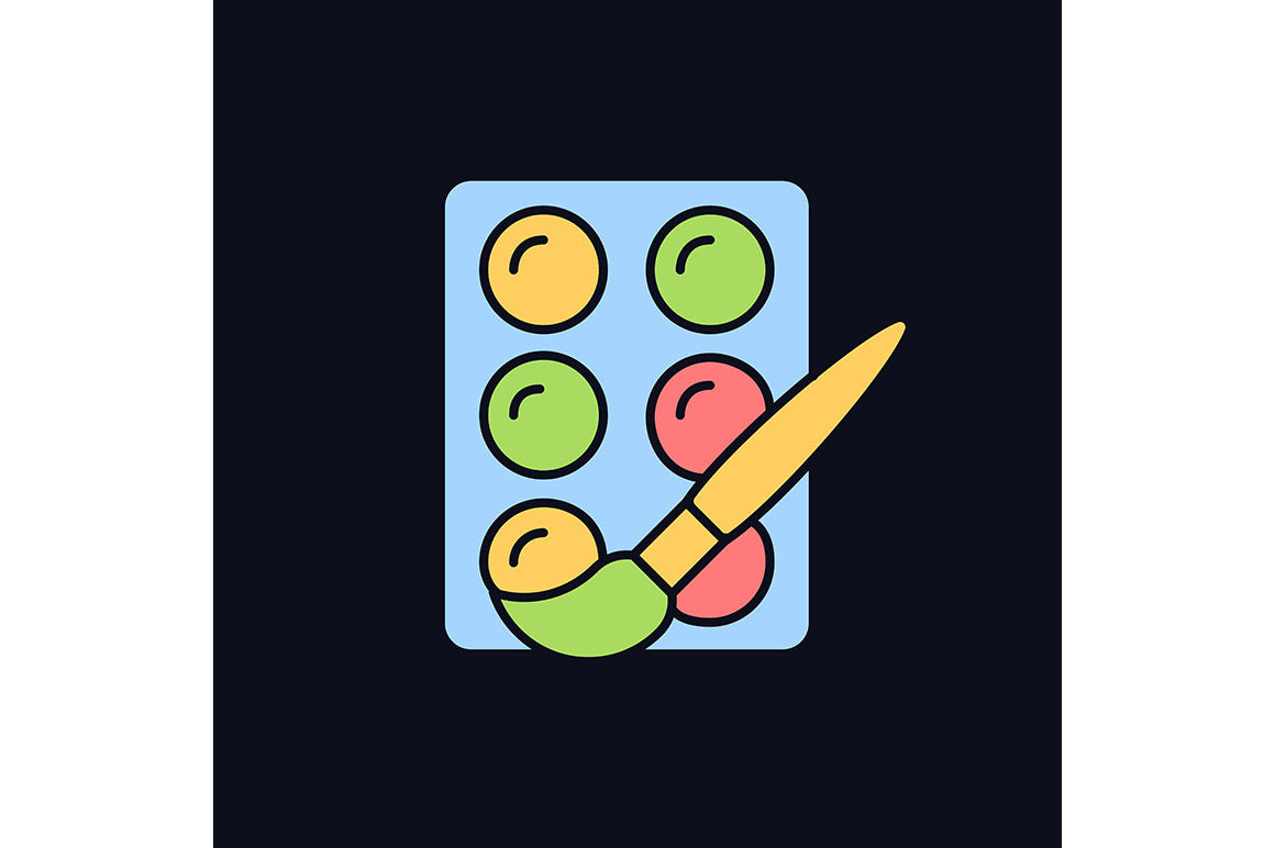 School supplies light and dark theme RGB color icons set
