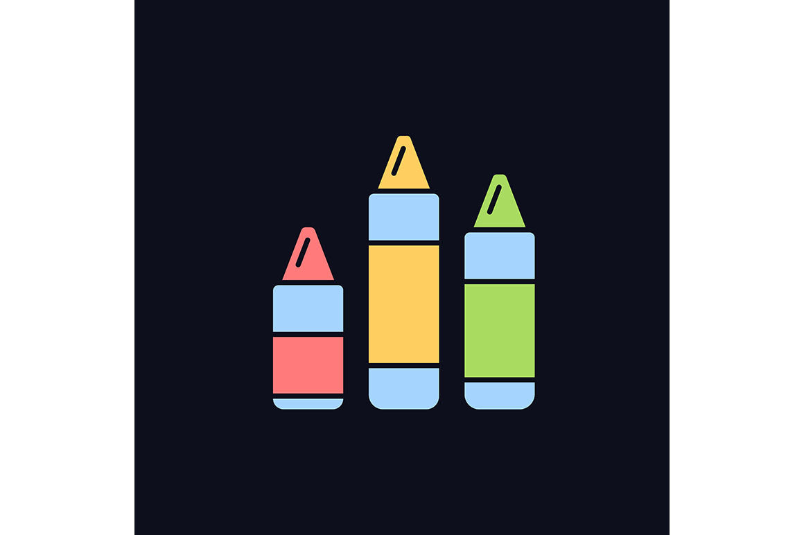 School supplies light and dark theme RGB color icons set