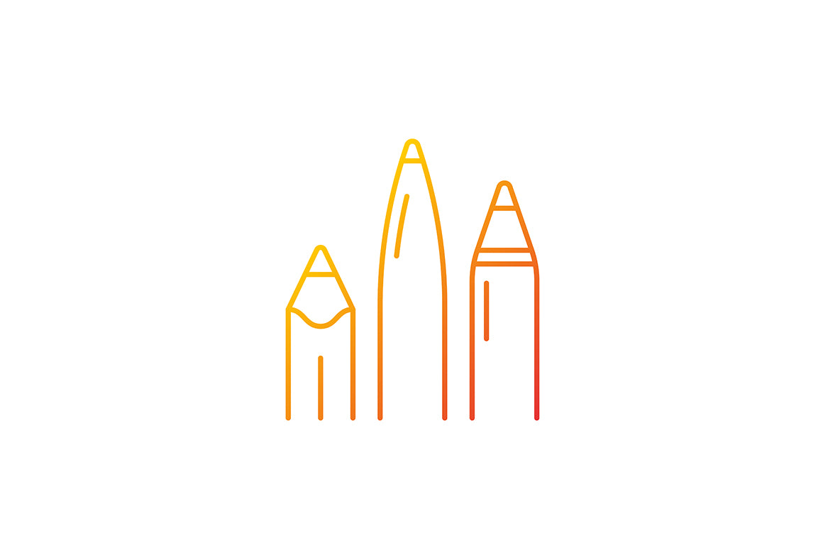 School supplies gradient icons set for dark and light mode