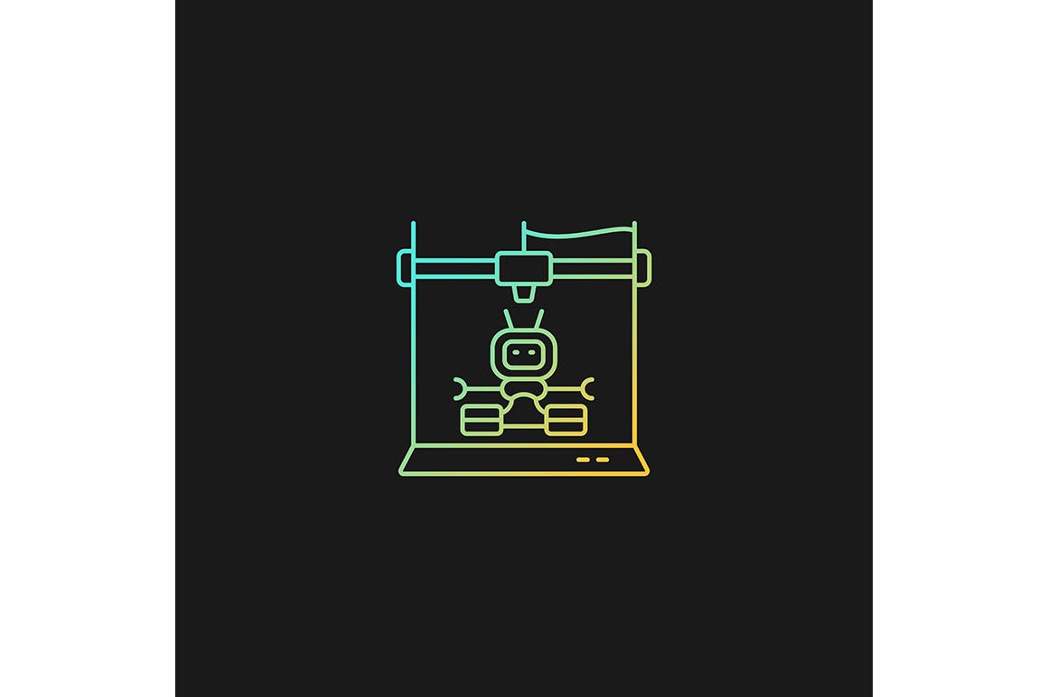 3d printing technology gradient icons set for dark and light mode
