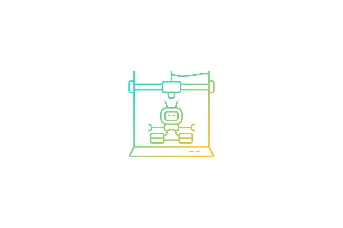 3d printing technology gradient icons set for dark and light mode