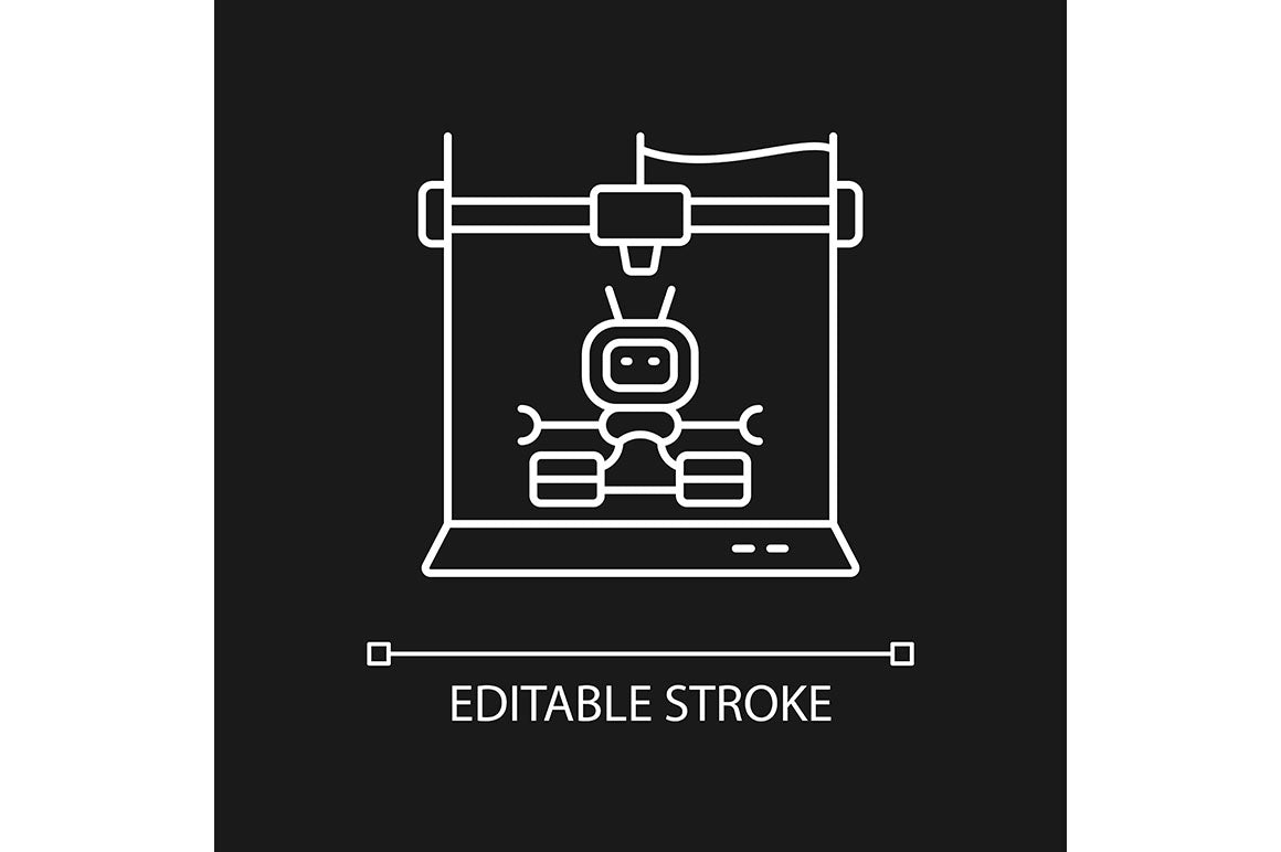3d printing technology linear icons set for dark and light mode